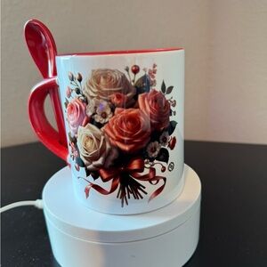 Floral Bouquet Red Handle Mug